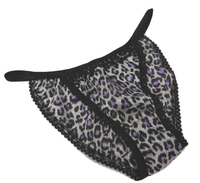 Purple Leopard and Black Tanga Panties